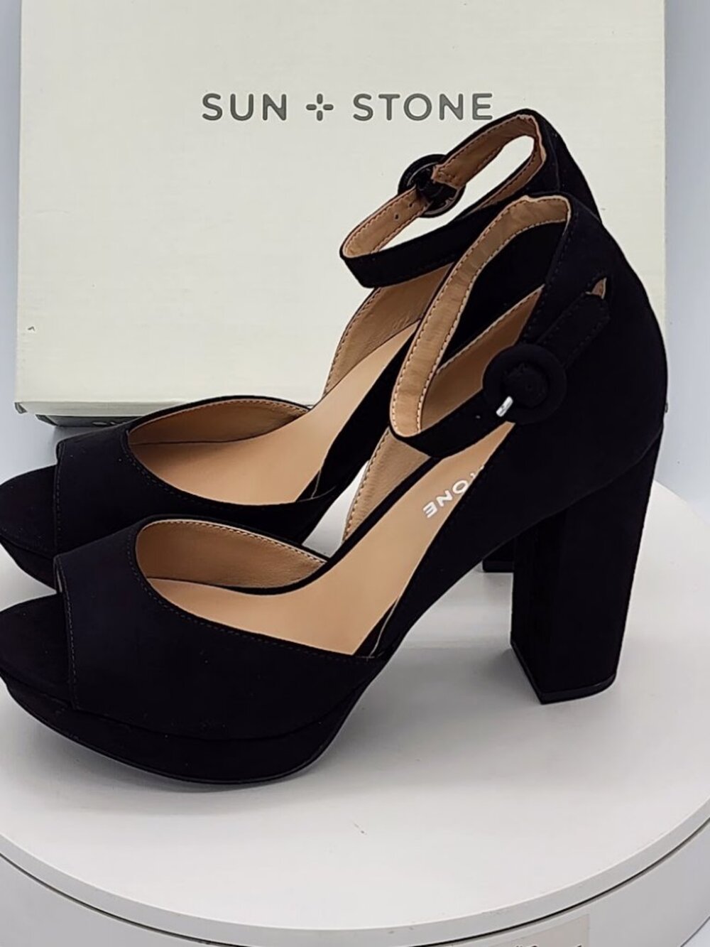Sun + Stone Reeta Black Platform Block Heel Sandals Size 8.5 W - Picture 5 of 9